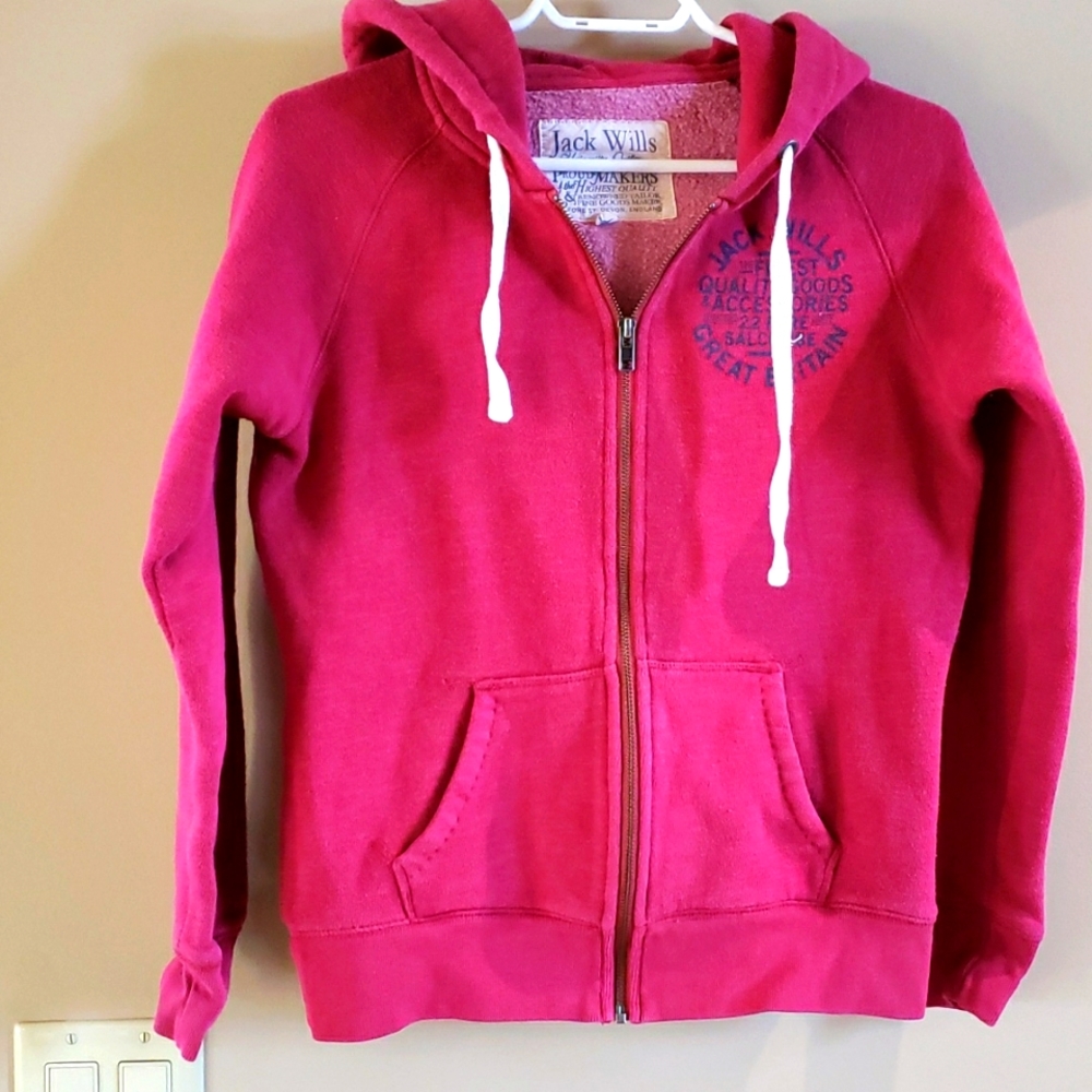 Jack Wills Size 6 cherry pink zipped hoodie From UK